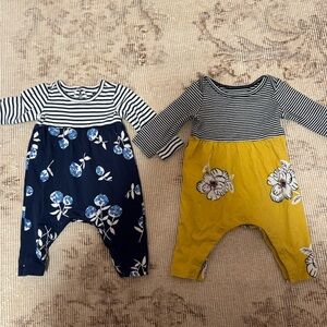 Set of 2 Tea Collection Striped/Floral Baby Rompers 0-3m